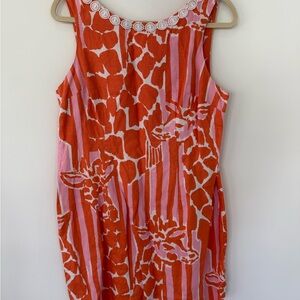 Lilly Pulitzer Orange and Pink Sleeveless Dress with Giraffe Print